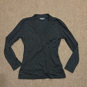 100% Merino Wool Gray Wrap Sweater Top Large